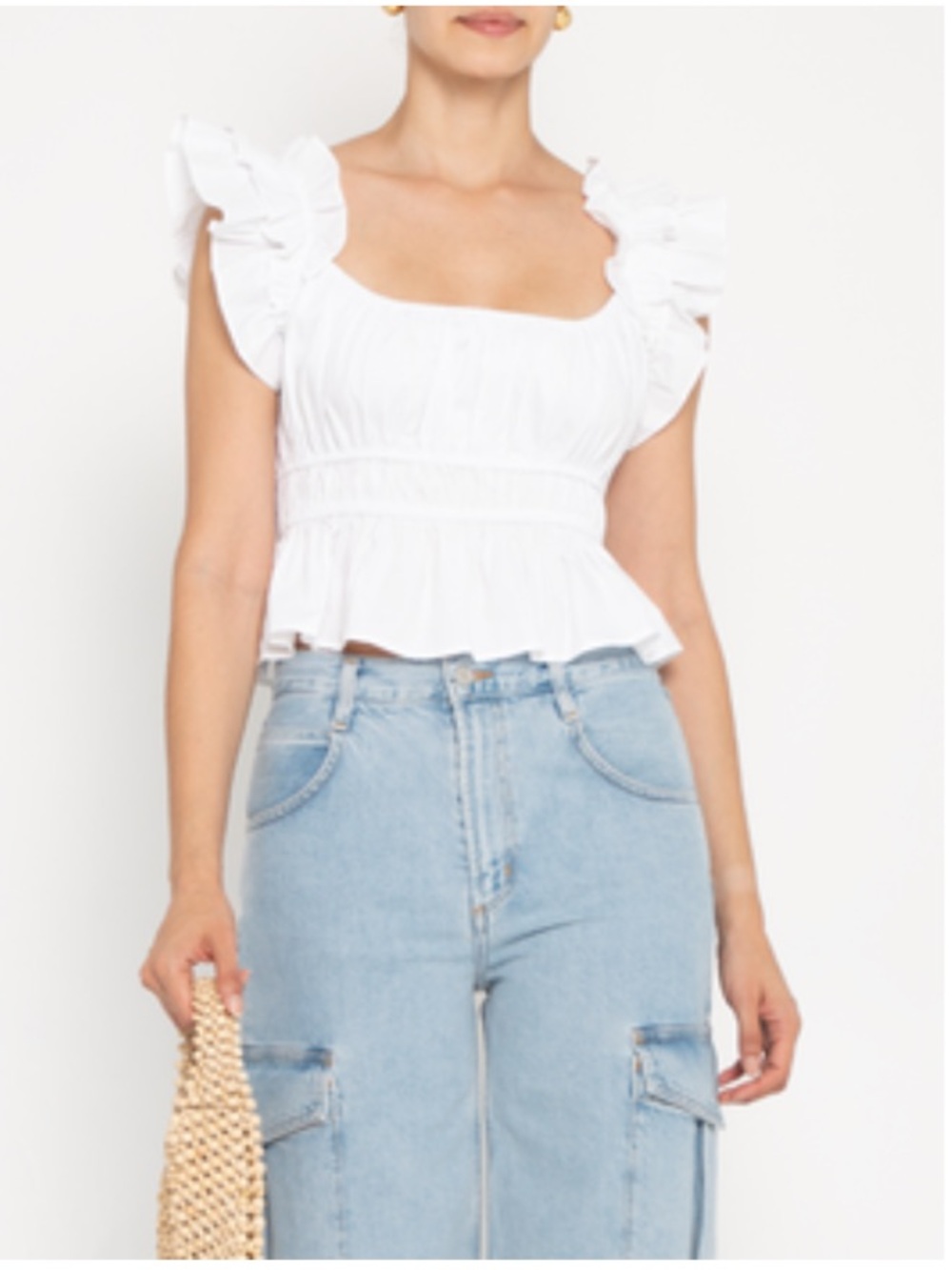 The Avery Top from Few Moda by Kourt- White Ruffle Smocked Crop Top